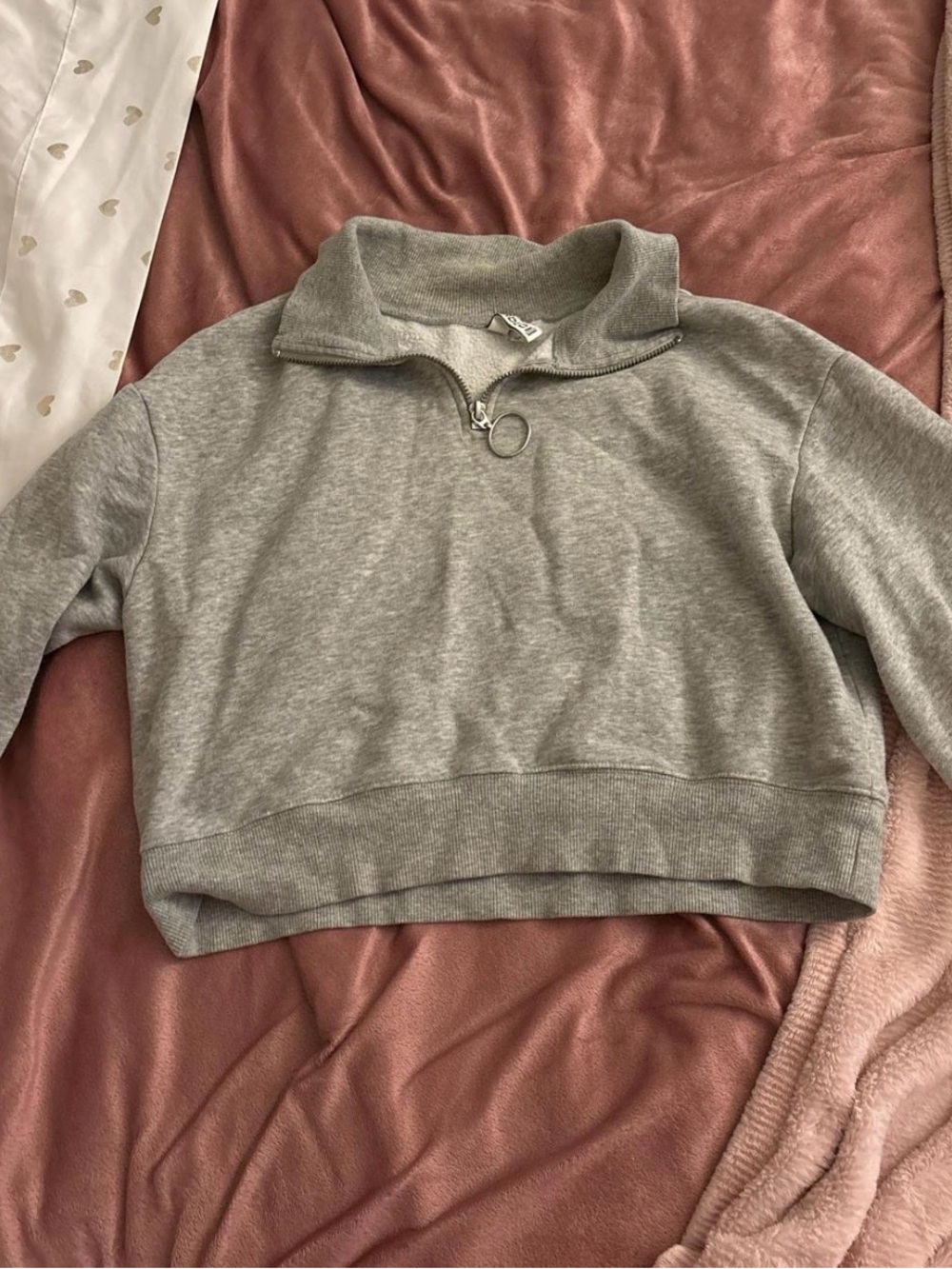 Divided Grey Cropped Quarter-Zip Turtleneck Sweatshirt